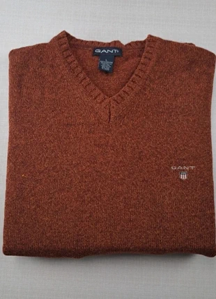 Pull hiver col V Gant uni orange rouille logo brodé broderie laine d agneau made in Hong Kong, marque: GANT, état: Très bon état, taille: L, 45,00 €, 47,95 € Protection acheteurs incluse