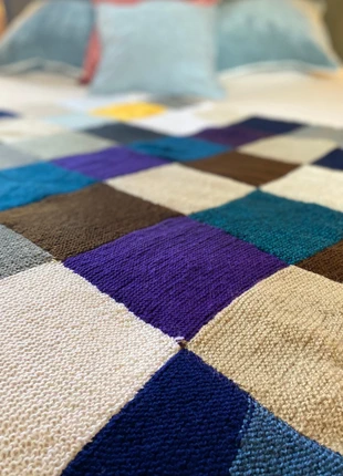 Plaid vintage en laine - patchwork multicolore - France, marque: Fait Main, état: Très bon état, taille: Autre, 21,00 €, 22,75 € Protection acheteurs (Pro) incluse