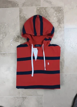Sweat a capuche col V boutonné - Homme M - Rouge rayures marine logo blanc, marque: Ralph Lauren, état: Très bon état, taille: M, 60,00 €, 63,70 € Protection acheteurs (Pro) incluse