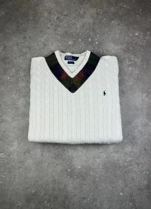 Pull Col V Tressé Torsade Polo Ralph Lauren Taille XL Femme Blanc Logo Brodé 100% Coton #R35, marque: Ralph Lauren, état: Très bon état, taille: XL / 42 / 14, 55,00 €, 58,45 € Protection acheteurs (Pro) incluse