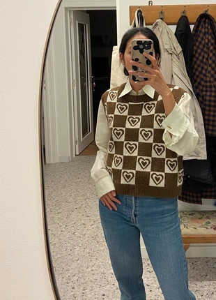 Cute heart print checkered vest, marque: Pull & Bear, état: Bon état, taille: M / 38 / 10, 5,00 €, 5,95 € Protection acheteurs incluse