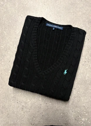 Torsadé Ralph Lauren femme noir pull col V brodé sweat cable knit vneck coton PR4-38, marca: Ralph Lauren Sport, estado: Muito bom, tamanho: L / 40 / 12, €54.90, €58.35 inclui Proteção do Comprador Pro