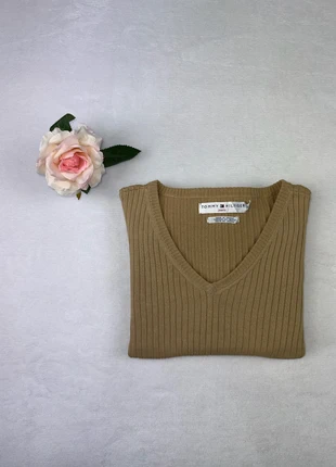 Pull côtelé Tommy Hilfiger femme beige col V Taille M Made in Japan #02125, brand: Tommy Jeans, condizioni: Ottime, taglia: M / IT 42 / EU 38, €19.00, €20.65 include la Protezione acquisti Pro