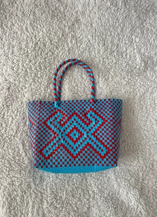 Blue & Red Glossy Mini Straw Bag, brand: Vintage Dressing, condition: Very good, £5.00, £5.95 includes Buyer Protection