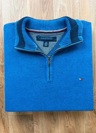 Pull Tommy Hilfiger Half zip 1/4 zip col camionneur | Bleu logo brodé | Taille L, brand: Tommy Hilfiger, condition: Very good, size: L, €40.00, €42.70 includes Buyer Protection Pro