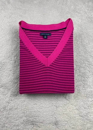 Pull fin col en V - Tommy Hilfiger - Couleur Rose rayé logo sur plaque - Taille XL Femme, brand: Tommy Hilfiger, condition: Very good, size: XL / 42 / 14, €24.90, €26.85 includes Buyer Protection Pro