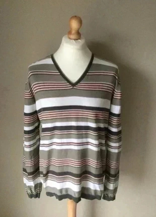 Pull léger 100% coton col V à rayures kakis - Célio - Taille L, marque: Celio, état: Très bon état, taille: L, 6,00 €, 7,00 € Protection acheteurs incluse