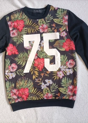 Sweat noir imprimé fleuri tropical avec numéro 75 John H - taille M / 38, marca: John H, estado: Muy bueno, tamaño: M / 38 / 10, 6,00 €, 7,00 € Protección al comprador incluida