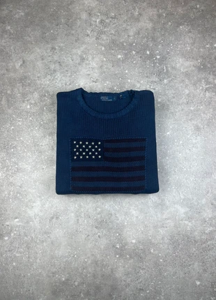 Pull Col Rond Polo Ralph Lauren Taille L Homme Bleu Drapeau Flag Américain Maille Coton #F10, brand: Ralph Lauren, condizioni: Ottime, taglia: L, €50.00, €53.20 include la Protezione acquisti Pro