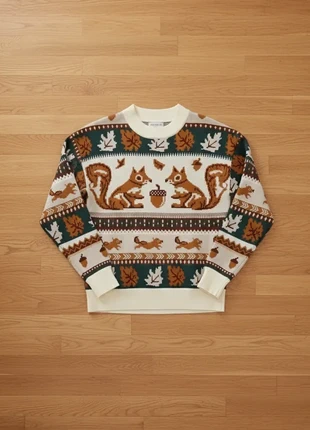 Pull jacquard motif écureuil automnal – Taille M – cosy vintage automne hiver, brand: Écureuil Atelier, condition: Very good, size: M / 38 / 10, €52.35, €55.67 includes Buyer Protection