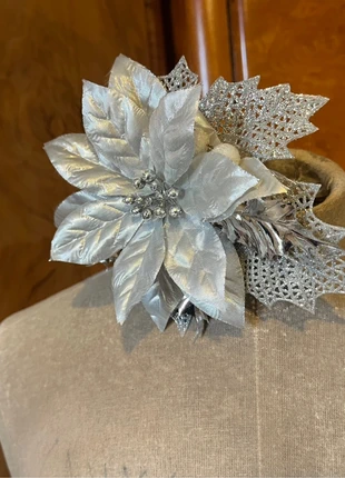 Ruby Boo Makes Vintage Inspired Silver Poinsettia Christmas Rockabilly Hair Flower, brand: rubyboomakes, condition: New without tags, £12.00, £13.30 includes Buyer Protection