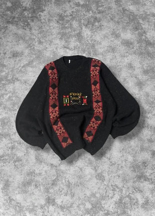 Pull Vintage 90s noir logo brodé central laine/acrylique made in France - M, merk: Vintage Dressing, staat: Heel goed, maat: M, € 39,90, € 42,60 inclusief Kopersbescherming