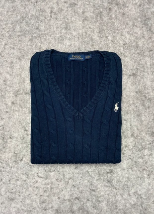 Pull col en V Ralph Lauren torsadé bleu marine logo brodé blanc - S, marke: Ralph Lauren, zustand: Gut, größe: S / 36 / 8, 35,00 €, 37,45 € inklusive Vinted-Käuferschutz