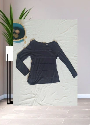 🎄 jersey Bleu Marine Élégant à Manches Longues et Bandes en Velours TM 100 cotton, marque: La Boutique, état: Très bon état, taille: M / 38 / 10, 11,00 €, 12,25 € Protection acheteurs incluse