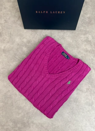 Pull col V Ralph Lauren Fuchsia logo vert femme Taille XS, brand: Ralph Lauren, condizioni: Ottime, taglia: XS / IT 38 / EU 34, €45.00, €47.95 include la Protezione acquisti