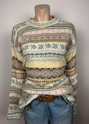 Vintage Y2K Pastel Nordic Knit Sweater USA Made Soft Fair Isle Pattern S Fits M Retro Cozy Jumper, merk: Vintage Dressing, staat: Heel goed, maat: S / 36 / 8, € 17,49, € 19,06 inclusief Kopersbescherming