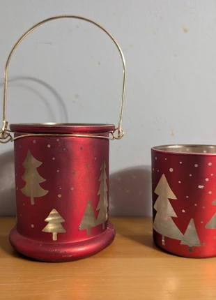 Lot de 2 photophores de Noël rouges et dorés – Sapins, marque: Jeff de Bruges, état: Très bon état, 5,00 €, 5,95 € Protection acheteurs incluse