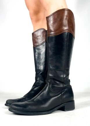 Schwarz-Braune Zweifarbige Kniehohe Reitstiefel aus Echtleder - Größe 39, marque: Sonstiges, état: Très bon état, taille: 39, 50,00 €, 53,20 € Protection acheteurs incluse