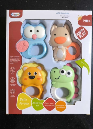 Lot de 4 Hochets Bébé Neufs Animaux rigolos Hibou, Écureuil, Lion, Dinosaure, zustand: Neu, mit Etikett, größe: 12-18 Monate / 80, 8,00 €, 9,10 € inklusive Vinted-Käuferschutz