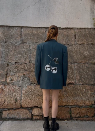 Blazer ottanio doppiopetto ‘Silver Cherries’ 100% lana vergine, marke: Undici Handmade, zustand: Sehr gut, größe: L / 40 / 12, 59,90 €, 63,60 € beinhaltet Vinted-Käuferschutz Pro