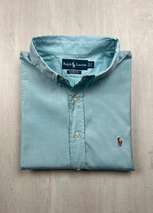Chemise Ralph Lauren bleu turquoise logo marron brodé L homme classic fit, marque: Ralph Lauren, état: Très bon état, taille: L, 42,00 €, 44,80 € Protection acheteurs (Pro) incluse