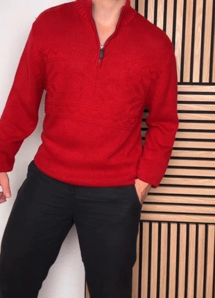 Pull Chaps Ralph Lauren – Rouge à motifs torsadés – Col zippé – Taille M – Très bon état, brand: Chaps Ralph Lauren, condition: Very good, size: M, €22.00, €23.80 includes Buyer Protection Pro