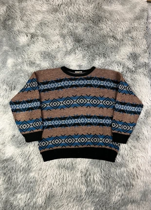 brown blue geometric vintage sweater 90s pattern, marque: Vintage Dressing, état: Très bon état, taille: L, 15,00 €, 16,45 € Protection acheteurs incluse