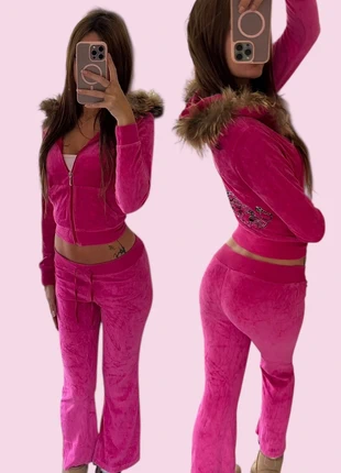 Juicy Couture Hot Pink Velour Tracksuit w/ Faux Fur Hood – Authentic 2000s Y2K Set (S/S), marca: Juicy Couture, estado: Muito bom, tamanho: S / 36 / 8, €89.50, €94.68 inclui Proteção do Comprador