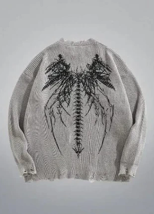 Pull sweat gris avec dessin style gotique, marque: Aesthetic, état: Neuf sans étiquette, taille: S, 33,00 €, 35,35 € Protection acheteurs incluse