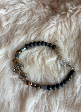 Bracelet ancre avec œil de tigre, hématite et perles noir, brand: lithotherapie, condizioni: Ottime, €12.00, €13.30 include la Protezione acquisti