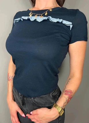 T-shirt Tommy Hilfiger marine froufrou - XS femme - coton HTRLF143, marque: Tommy Hilfiger, état: Très bon état, taille: XS / 34 / 6, 6,00 €, 7,00 € Protection acheteurs (Pro) incluse