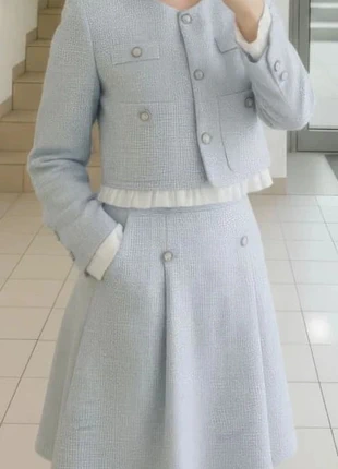 Ensemble jupe et veste bleu pastel effet tweed taille S, marque: Maison Iana, état: Très bon état, taille: S / 36 / 8, 54,50 €, 57,93 € Protection acheteurs incluse