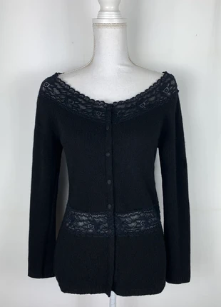 Cardigan nero in lana e cachemire con inserti in pizzo – tg 44, marque: Vintage Chic, état: Très bon état, taille: L / 40 / 12, 37,00 €, 39,55 € Protection acheteurs incluse