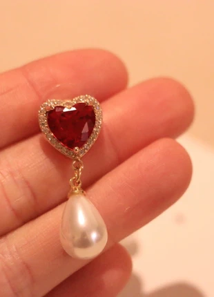 Red Heart & Pearl Drop Earrings · Elegant Romance Style, merk: Sonstiges, staat: Nieuw zonder prijskaartje, € 12,00, € 13,30 inclusief Kopersbescherming