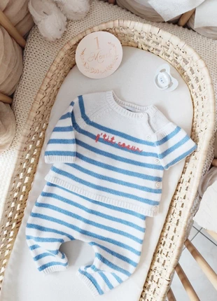 Ensemble en tricot marinière p'tit cœur garçon 1 mois petit bateau, brand: Petit Bateau, condizioni: Ottime, taglia: 1-3 mesi / 56 cm, €30.00, €32.20 include la Protezione acquisti Pro
