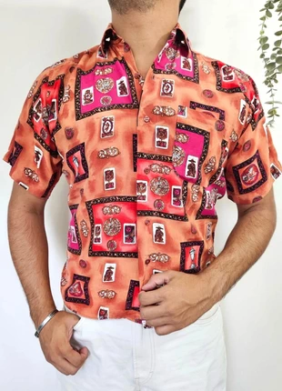 Chemise fluide manches courtes Armand Thiery Per L’Uomo vintage orange motifs baroques taille S, marque: Armand Thiery, état: Bon état, taille: S, 15,00 €, 16,45 € Protection acheteurs (Pro) incluse