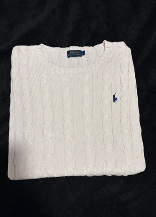Pull torsadé Ralph Lauren pour homme Coloris blanc avec logo brodé bleu marine Taille L, brand: Ralph Lauren, condition: Very good, size: L, €50.00, €53.20 includes Buyer Protection
