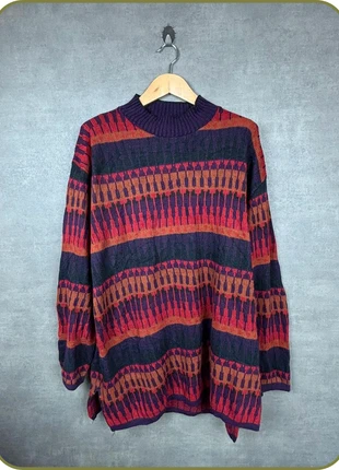 Pull vintage à motifs géométriques rouge et violet col montant taille XXL, marque: Vintage Dressing, état: Très bon état, taille: XXL / 44 / 16, 16,00 €, 17,50 € Protection acheteurs incluse