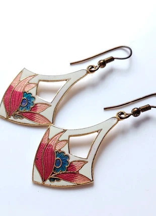Retro vintage metal enamel drop dangle floral style earrings, brand: NO LABEL, condition: Good, £2.50, £3.33 includes Buyer Protection Pro
