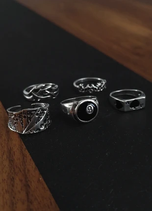 Lots de 5 bagues Y2K Streetwear Jewelry Men Homme Goth Gothique, marque: CHROME, état: Très bon état, taille: Ajustable, 10,00 €, 11,20 € Protection acheteurs incluse