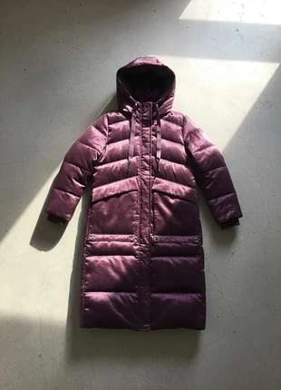Manteau long matelassé violet – satiné, chaud, élégant, merk: Lune d’Opale, staat: Heel goed, maat: S / 36 / 8, € 229,90, € 242,10 inclusief Kopersbescherming Pro