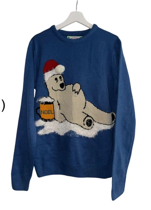 Blue Polar Bear Christmas Jumper / Sweater with Fuzzy Snow & 'NOEL' Mug C29, condition: New without tags, size: M, £7.00, £8.05 includes Buyer Protection