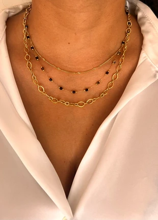 Collier triple bohm Paris en acier inoxydable doré et pierre naturelle idéal cadeau de Noël, merk: Bohm, staat: Nieuw met prijskaartje, € 21,99, € 23,79 inclusief Kopersbescherming Pro