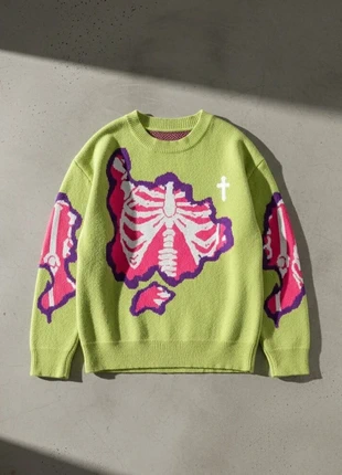 Pull vert fluo skeleton / streetwear / oversize / graphic knit / unisex / bold style / tendance, marque: Neonbone Studio, état: Très bon état, taille: M, 52,90 €, 56,25 € Protection acheteurs incluse