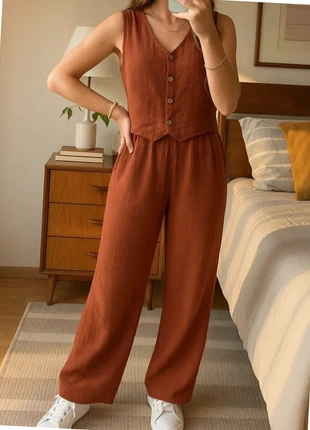 Combinaison pantalon sans manches brique boutonnée, état: Très bon état, taille: S / 36 / 8, 29,00 €, 31,15 € Protection acheteurs incluse