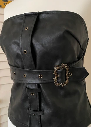 Faux Leather Strapless Corset Top with Belt Detail, condition: New without tags, size: M / 10, £10.00, £11.20 includes Buyer Protection