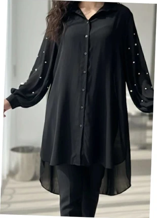 Chemise longue noire manches Perles Taille L, marque: Vintage Dressing, état: Très bon état, taille: L / 40 / 12, 6,00 €, 7,00 € Protection acheteurs incluse