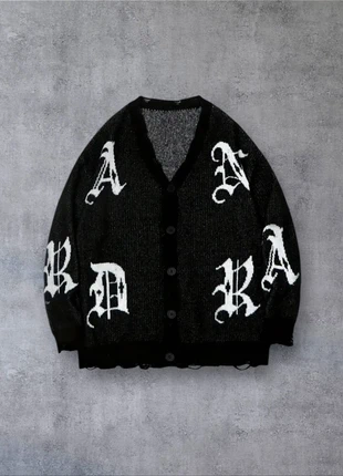 Cardigan Vintage Y2K Motifs Lettres Noir Blanc Taille L - Américain Old School USA 90s Streetwear, brand: Aesthetic, condition: Very good, size: L, €54.90, €58.35 includes Buyer Protection