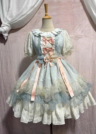 Sweet Pastel Lolita Dress + Matching Hair Clips, merk: Lolita, staat: Heel goed, maat: Universele maat, € 38,88, € 41,52 inclusief Kopersbescherming