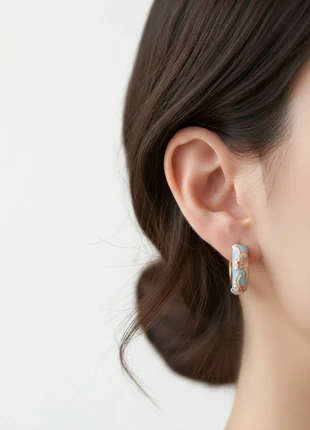 Orecchini a cerchio dorati smaltati azzurro, marque: Vintage Dressing, état: Neuf avec étiquette, 5,00 €, 5,95 € Protection acheteurs incluse